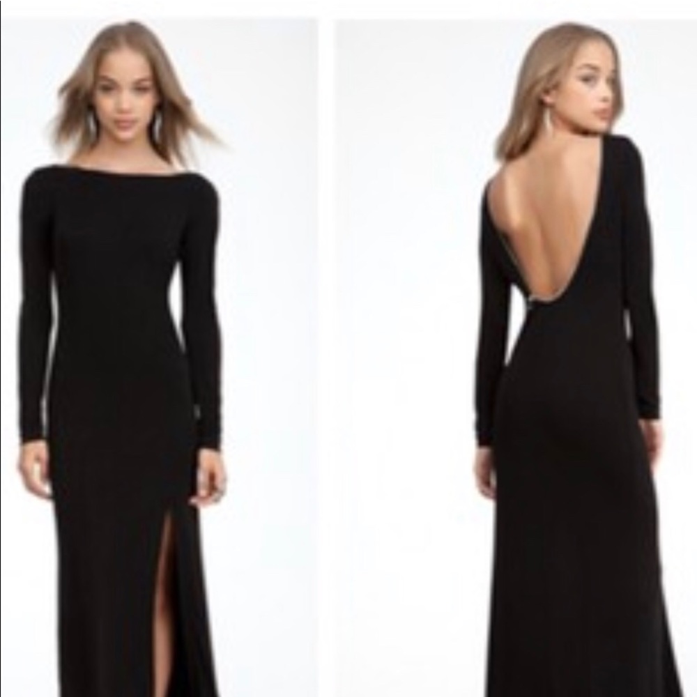Bebe Long Sleeve Open Back Zipper Maxi Dress Gown